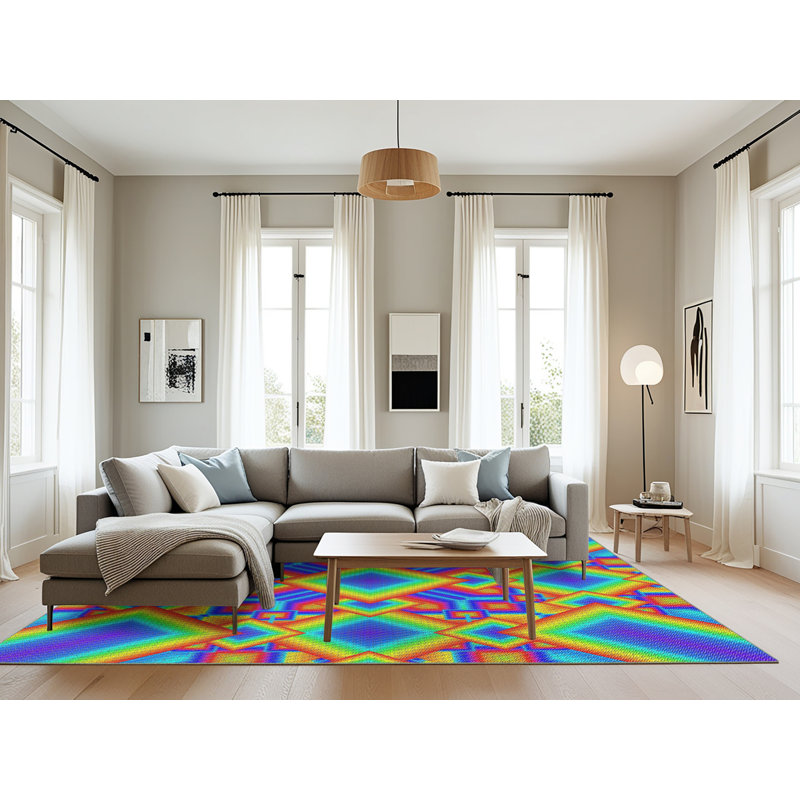 Tapis abstrait bleu / jaune, Rectangle 8 pi x 10 pi