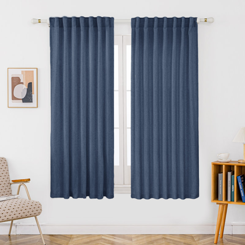 Toyoko Linen Blend Semi-Sheer Back Tab Curtains, 52" W x 63" L, Navy