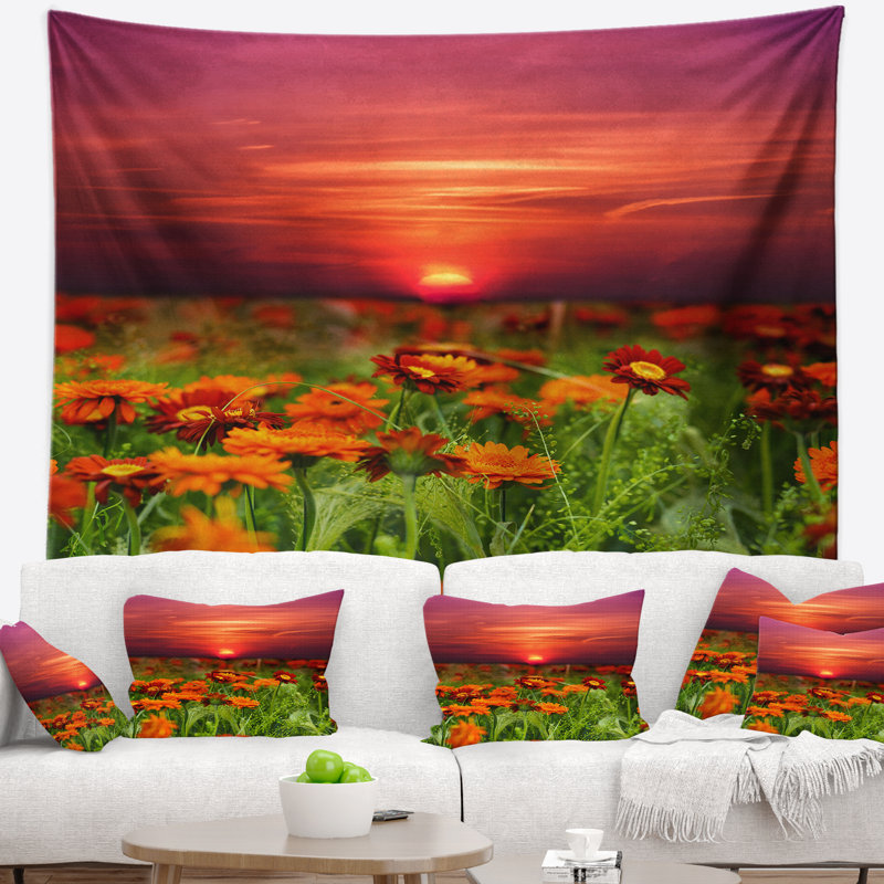 Tapisserie coucher de soleil avec ciel rouge, H 50 po x l 60 po