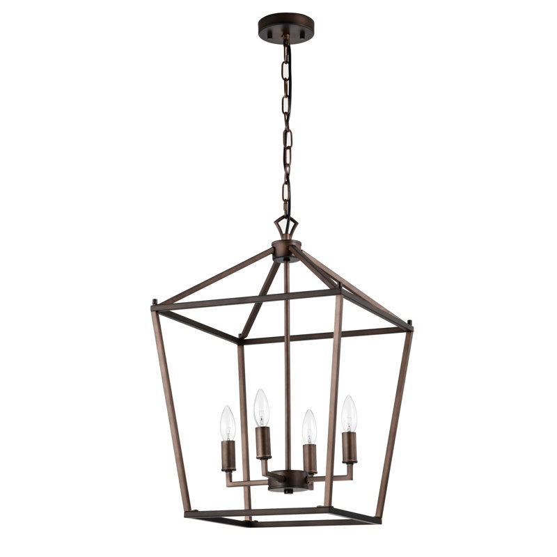 Lustre en fer de style lampadaire Buelex, H 21,7 po x l 15,7 po x P 15,7 po, Bronze huilé