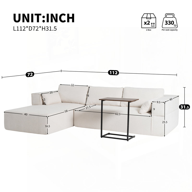 Versatile Modular Sofa with Free Side Table and Pillows for Living Room, Beige