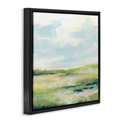 Pastel Meadow Landscape Gold Framed Floater Canvas Wall Art by June Erica Vess