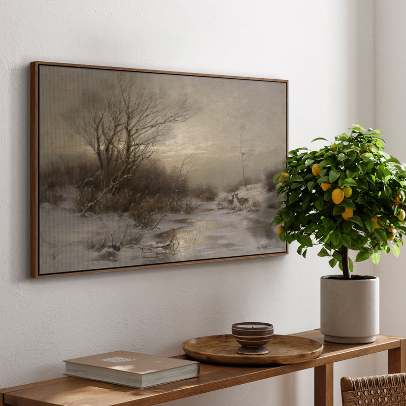 Paysage rétro - CCLxxiv, Toile encadrée noyer flottant, H 17 po x l 25 po