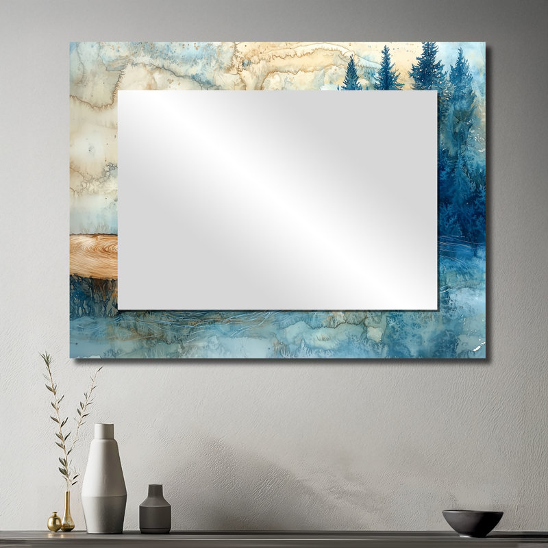 Glissade sur bois pêche dans la rivière Winter - Art mural miroir de chasse et de pêche - imprimé sur métal, 30 po x 40 po
