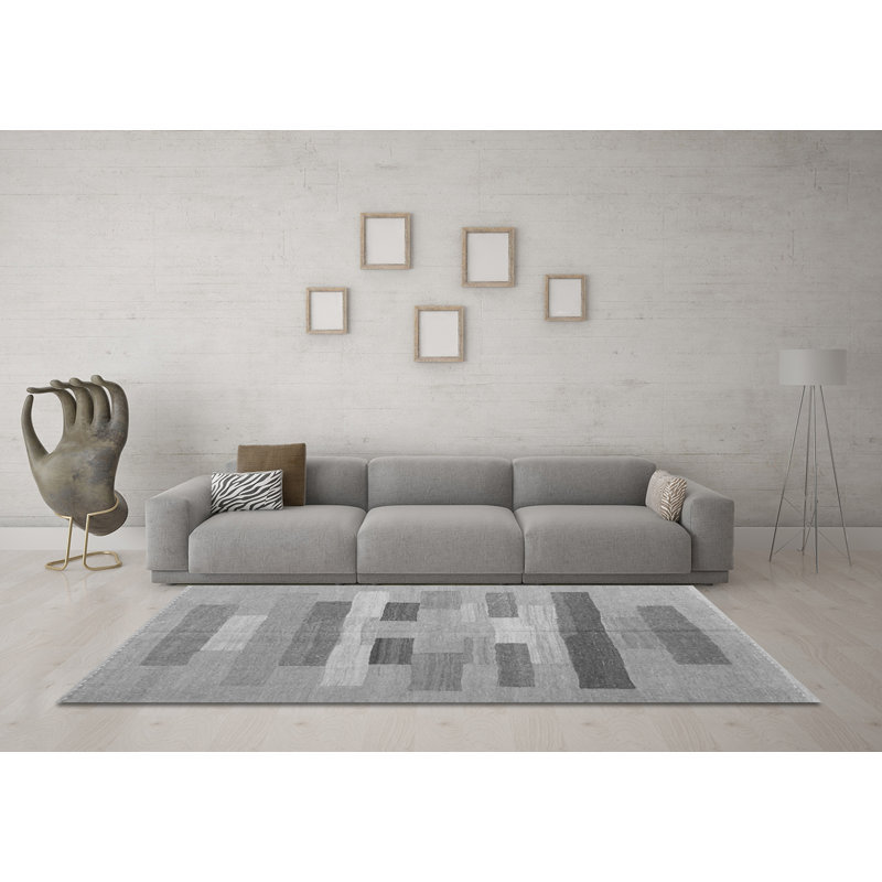 Tapis gris tissé à la machine Jetchko, Carré 7 pi