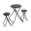 Ensemble de tables d'appoint pliables et 2 tabourets, plateau rond, fer noir
