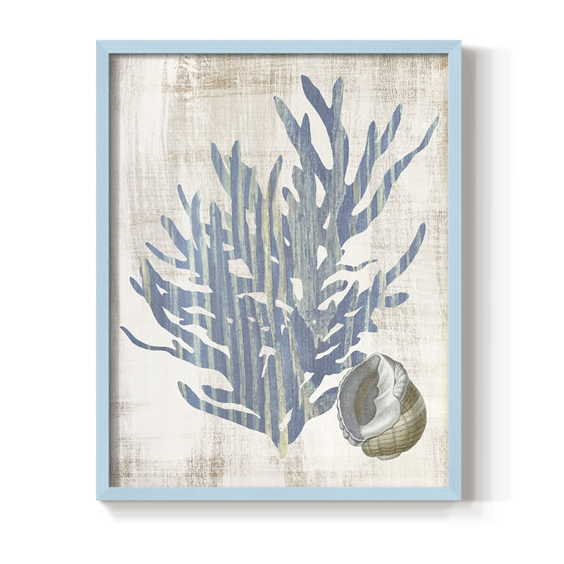 Reproduction encadrée de varech II - bois massif, Bleu, H 11 po x l 9 po