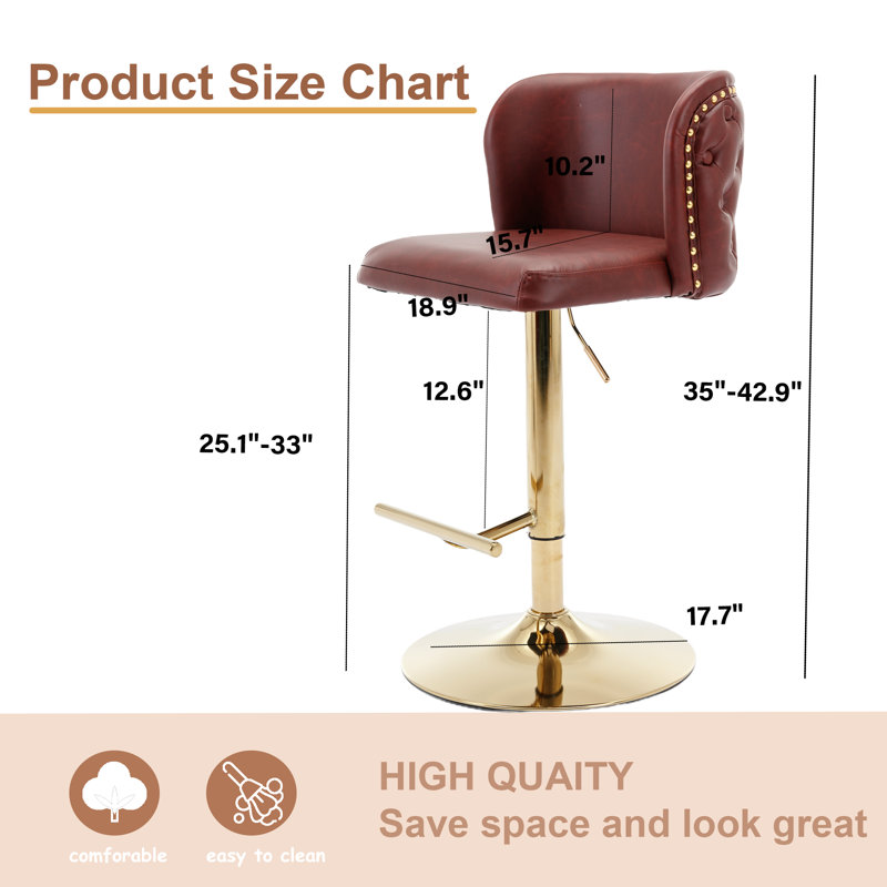 Modern Swivel Adjustable Height Tufted Bars Stools Set of 6, Walnut, Gold