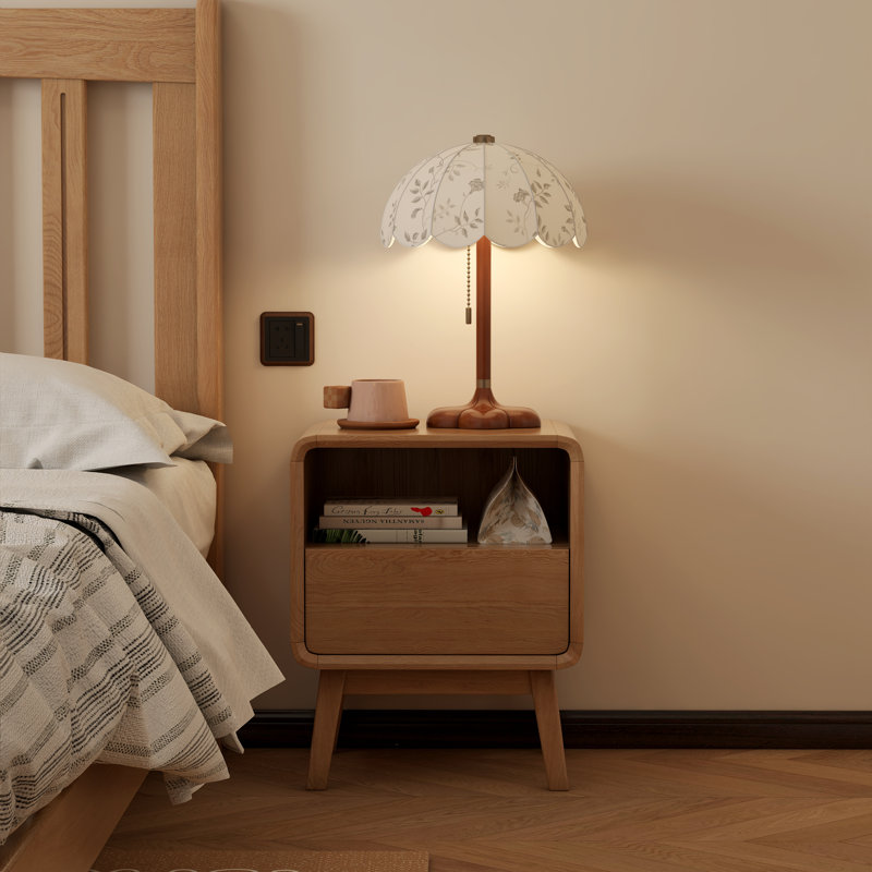 42cm W Solid Wood Bedside Table, 1 Drawer, Natural Oak