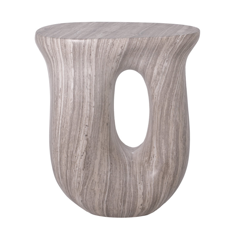 Daisy 18.9"H Outdoor Modern U-Shaped Magnesium Oxide Side Table, Gray Marble