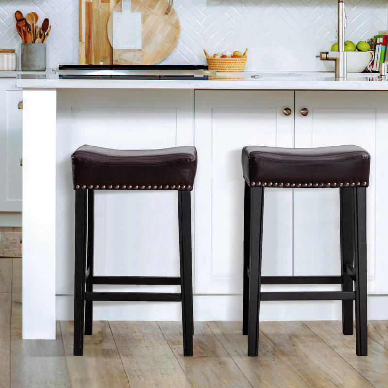 Tabouret Adwick, Similicuir brun / structure noire, Tabouret de bar (siège d'une hauteur de 29 po)
