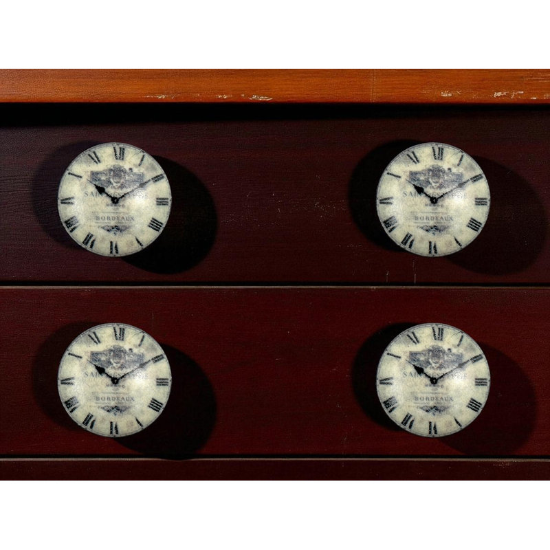 Set of Six Black And White Distressed Clock Face Ceramic Drawer Pull Knobs