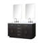 Meuble-lavabo double en chêne noir 60 po X P 22 po D, plateau en marbre de culture, ensemble de robinet et Miroirs-118024613