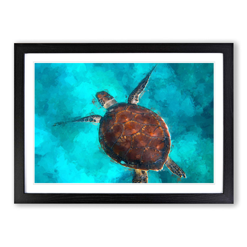 A Sea Turtle in Abstract - Picture Frame Graphic Art Print on MDF, 27cm H x 36cm W x 2cm D, Black Framed