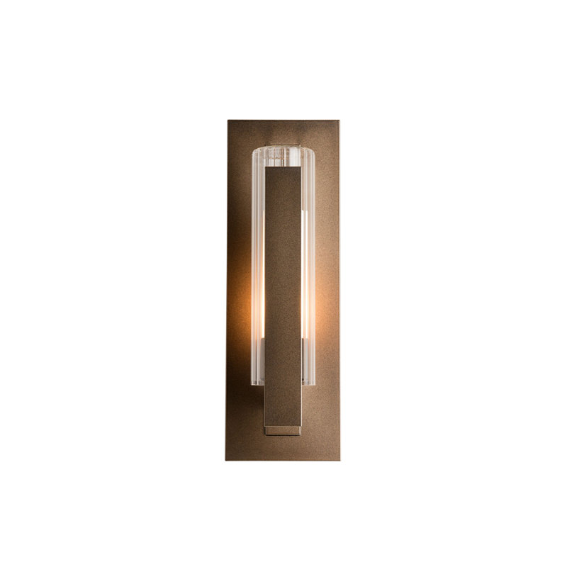 Vertical Bar Fluted Clear Glass 1-Bulb Outdoor Flush Mount, Coastal Natural Iron, 23.5" H x 7.8" W x 6.8" D