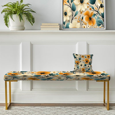 Banc floral rembourré or