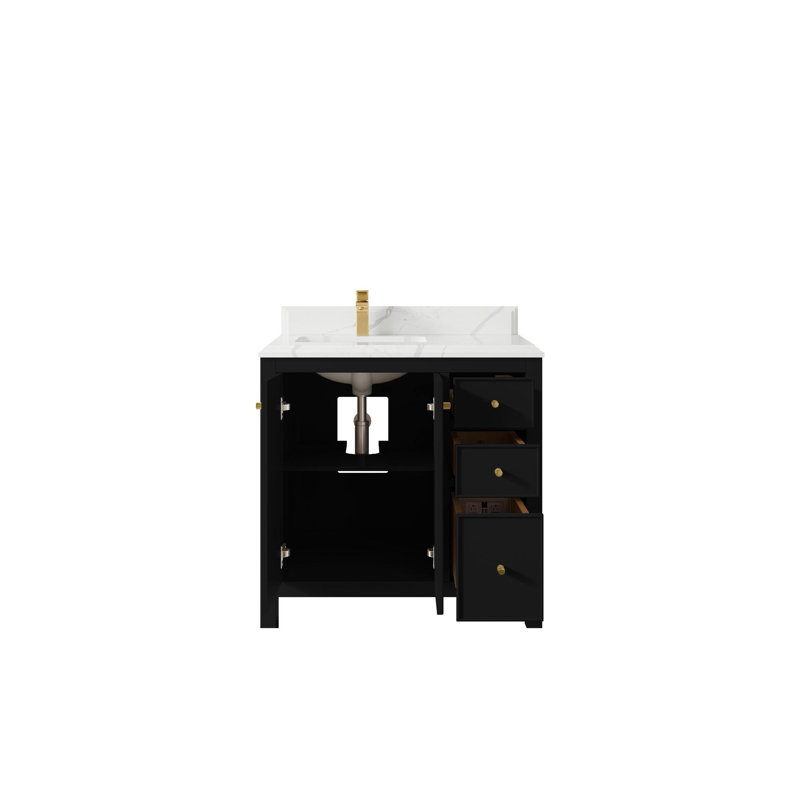 Meuble-lavabo simple 36 po avec plateau Chicago, Calacatta Laza