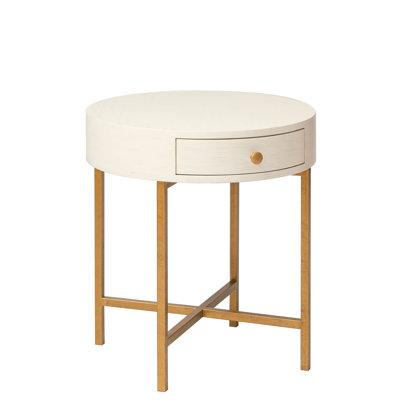 Lyon 24" Round Side Table In Antique White by ellahome