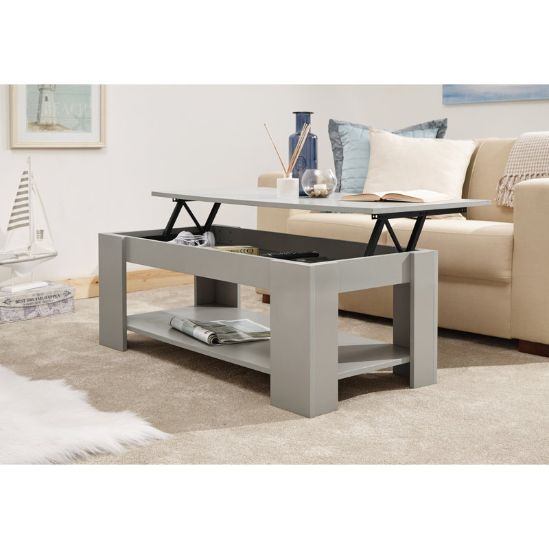 Adrianne Lift Top Four Leg Coffee Table with Storage, Grey