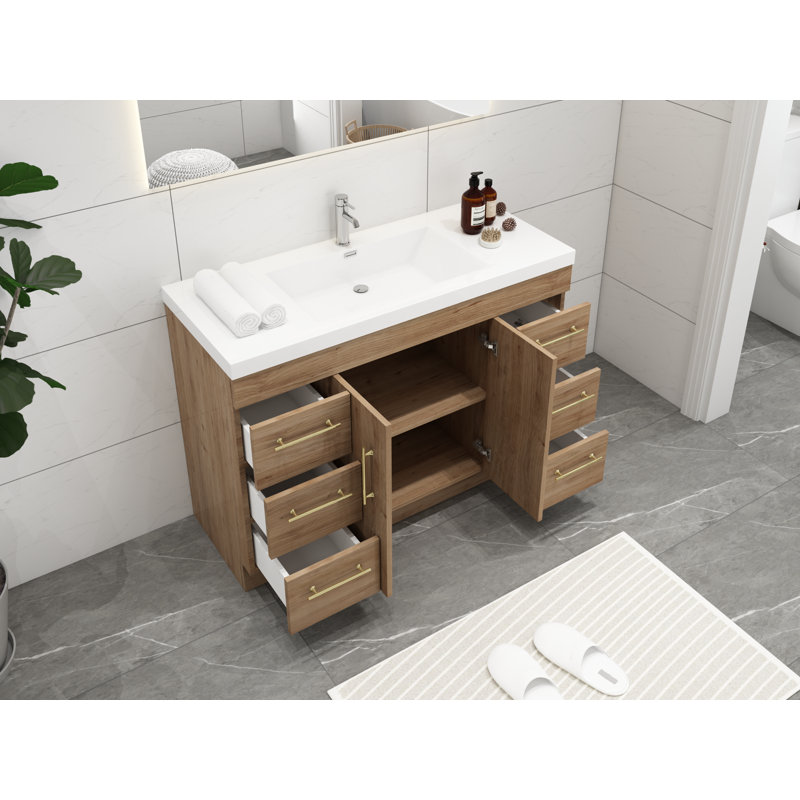Ensemble de meuble-lavabo simple 48 po Carliss, Naturel / chêne, Or