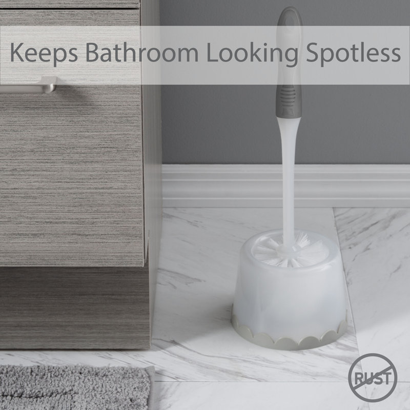 Gray and White Plastic Toilet Brush with Holder Set