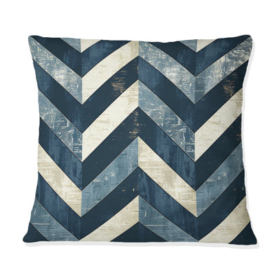 Blue Chevron Glam I - Transitional Throw Pillow