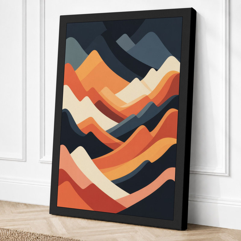 Mountains at Dusk Mid-Century 1 Piece Wrapped Canvas Wall Art, 36x24 - 91.4 x 61.0 cm, Black Border