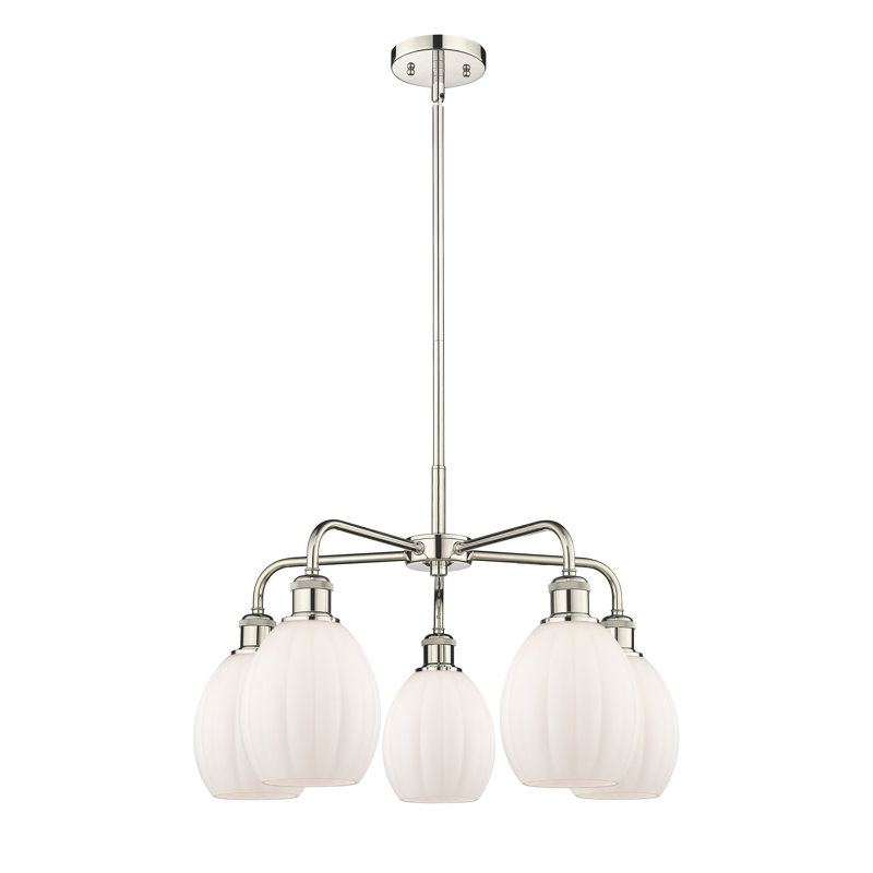 Lustre sphérique à 5 lumières Lelystad, Blanc mat, Nickel poli