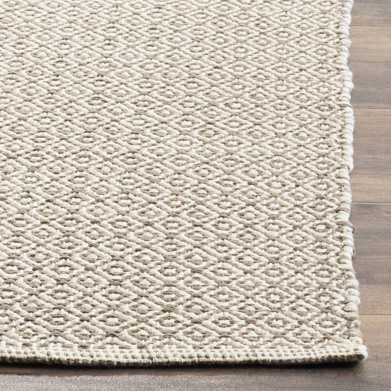 Tapis ivoire / gris en coton tissé à plat à la main Bester, Rectangle 5 pi x 7 pi