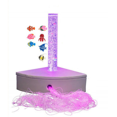 4FT Sensory Bubble Tube with Fiber Optic & Padded Sector Sofa Base – Multi-Sensory LED Bubble Lamp for Calming, Visual Stimulation, Tactile Exploration – for Sensory Room, Therapy Space, Home