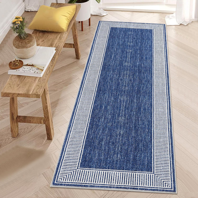 Striped Machine Printed Area Rug, Blue, Runner 60 x 230 cm