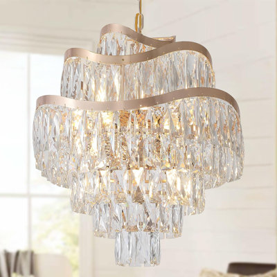 Lustre moderne en cristal avec conception en cristal K9 à 7 niveaux, hauteur réglable et éclairage à intensité variable pour le salon, la salle à manger, la chambre à coucher et le vestibule