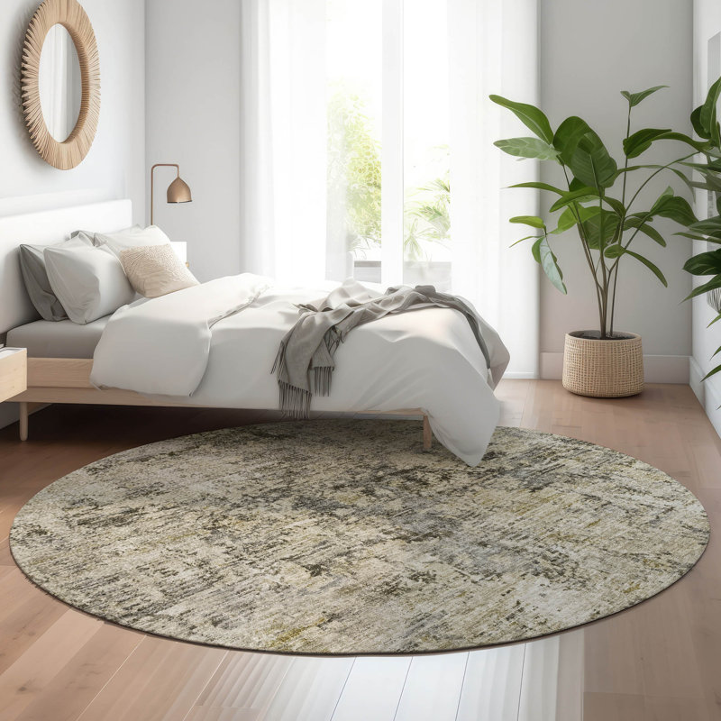 Premium Machine Washable Cerrito Taupe Rug, Round 8'