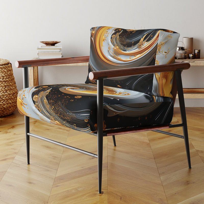 Fauteuil d'appoint rembourré or liquide et noir Spiral Magic, Doré