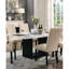 Table rectangulaire en marbre et 6 chaises de salle à manger 7 pièces beige, transitionnel, finition bois foncé avec chaises rembourrées, attrait contemporain