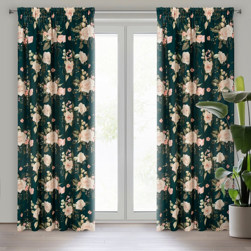 Rose Room Darkening Curtain Single Panel, Green
