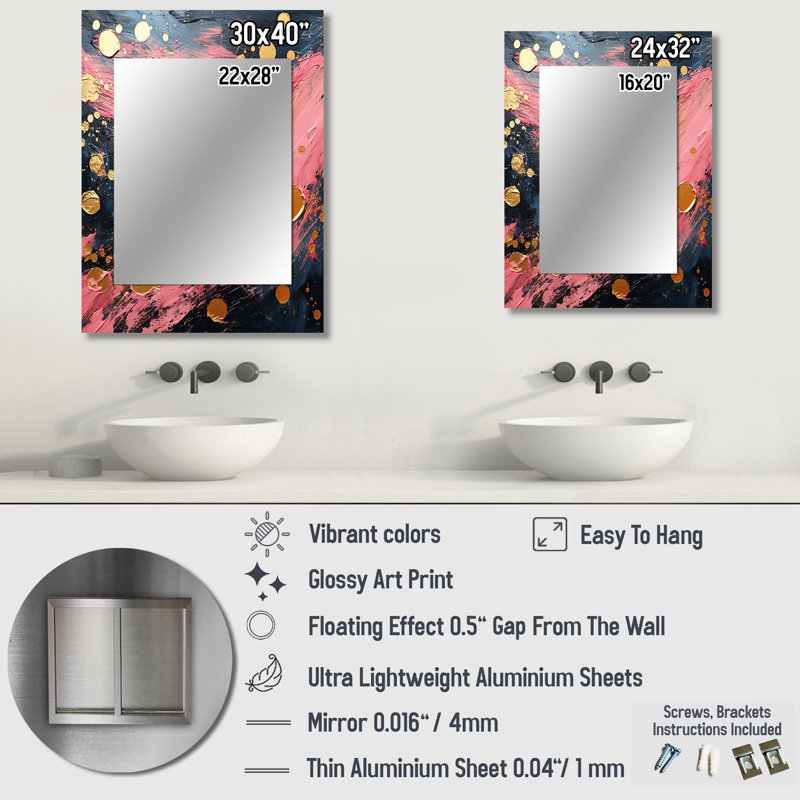 Windhaven, "Réjouissez-vous en amour", peinture abstraite rose et or - peinture murale abstraite, miroir décoratif doré, impression sur métal