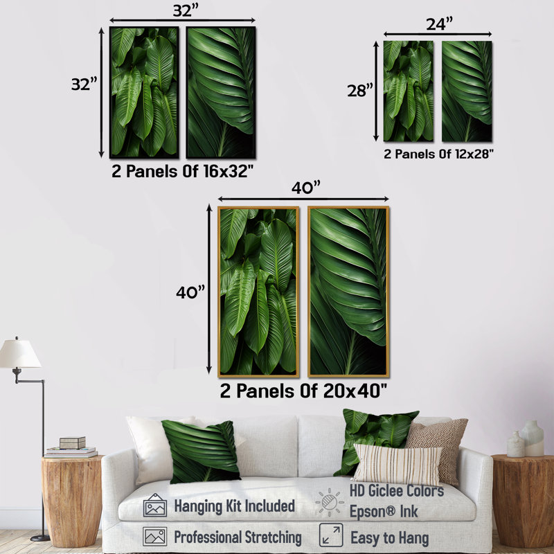 Ensemble de 2 impressions sur toile Emerald, H 40 po x l 41 po, Encadrement doré