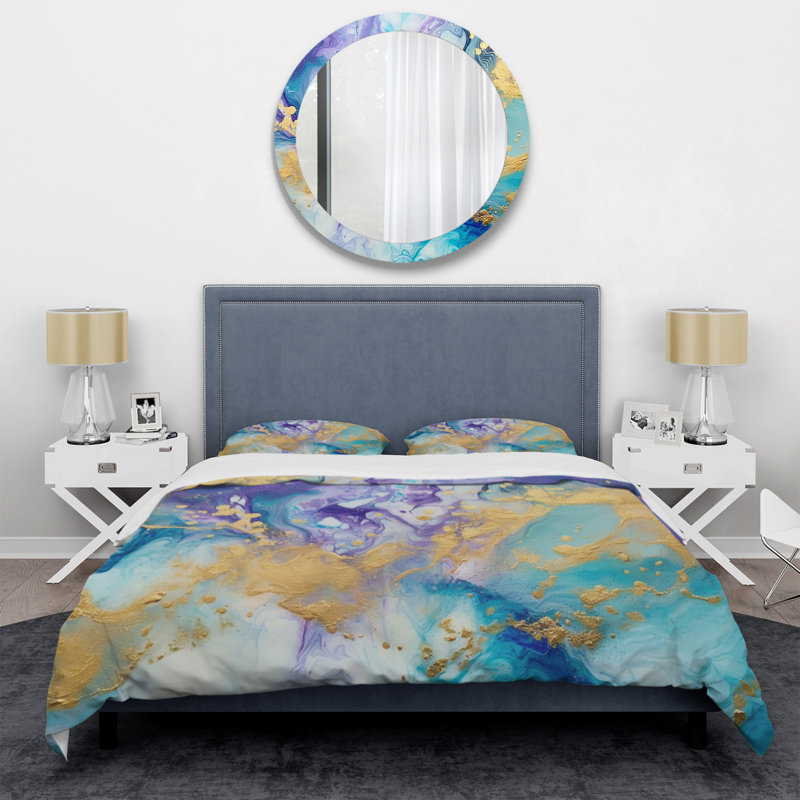 Ensemble de housse de couette en microfibre / polyester turquoise et mauve liquide Art IV