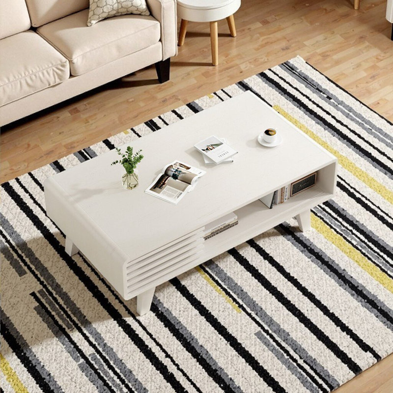 Table basse élégante avec rangement | Style campagnard Mid-Century avec accents de bois, Blanc