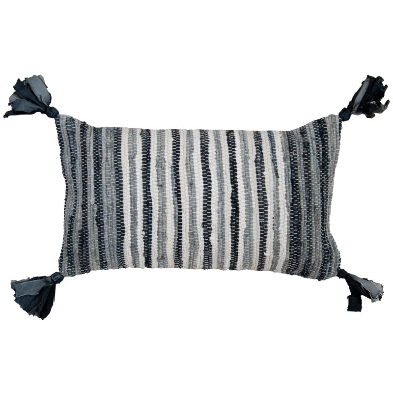 Tassels Throw Pillow, Black/Gray/Ivory