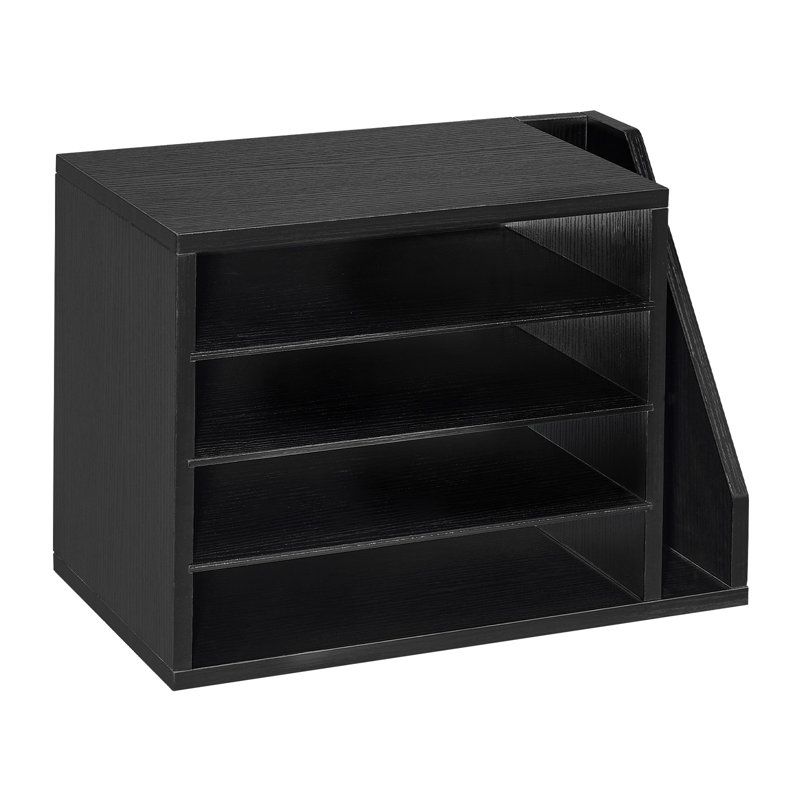 Organisateur de documents, boîte aux lettres de bureau à 4 compartiments avec tablettes amovibles, trieur de boîtes aux lettres en bois avec rangement vertical latéral, organiseur de bureau de bureau pour classeur, documents, papier, noir