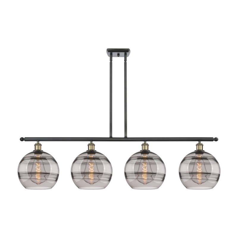 Luminaire suspendu pour îlot de cuisine 4 lumières Chartoff, Gris fumée clair, Laiton antique noir