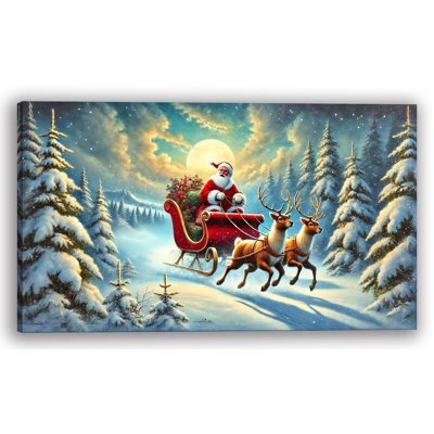 Santa's Moonlit Sleigh Ride - Reproduction sur toile tendue