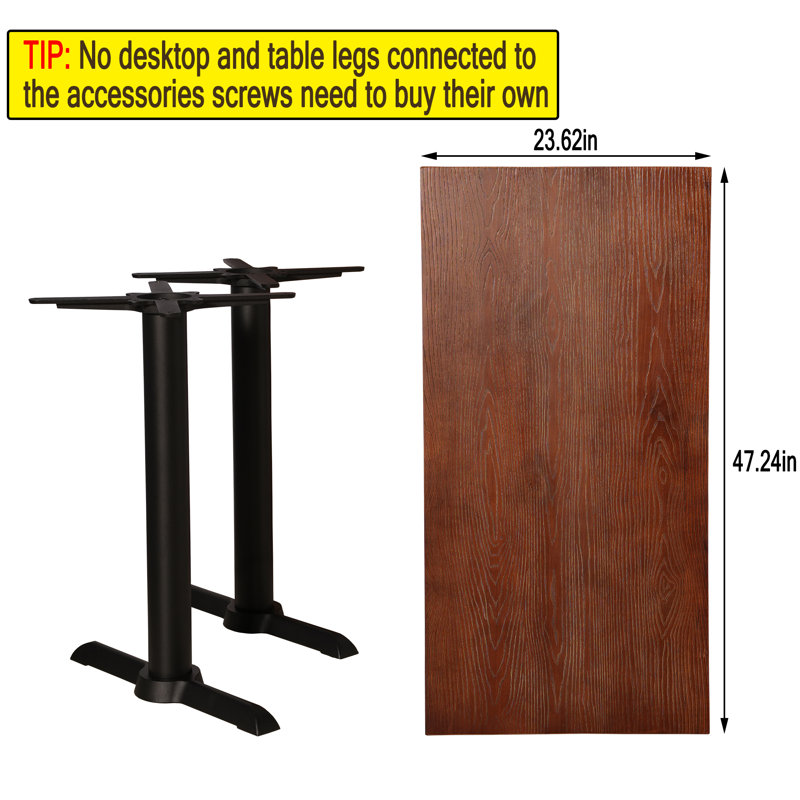 L47.24Xw23.62X1.57Thick Table Top And 2 H27.7 Cast Iron Table Base With "I" Type Table Feet , Table Leg Black