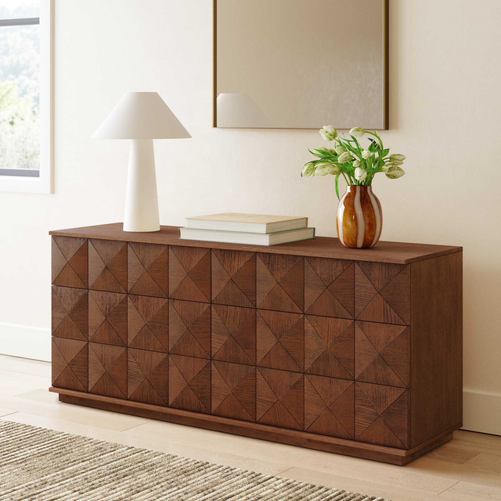 Iriye 63" W 6-Drawer Double Dresser , Walnut