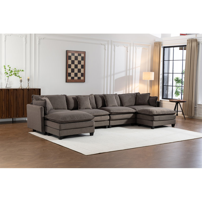 Canapé modulaire moderne à 4 places avec 2 repose-pieds 149,61 po avec coussins de taille, Antique Gray Chenille