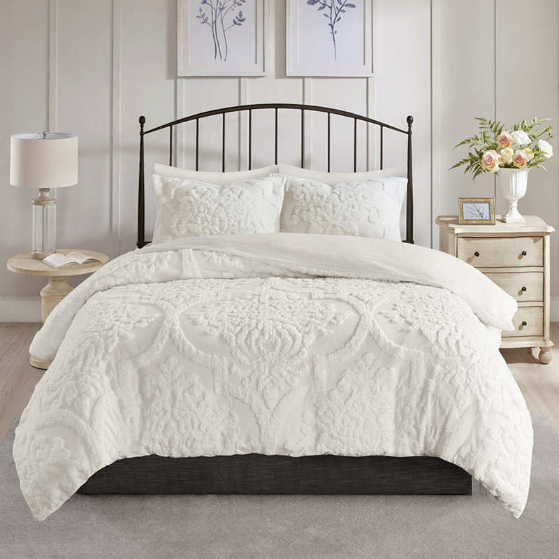 Ensemble de housse de couette en coton et chenille touffetée avec couvre-oreillers assortis