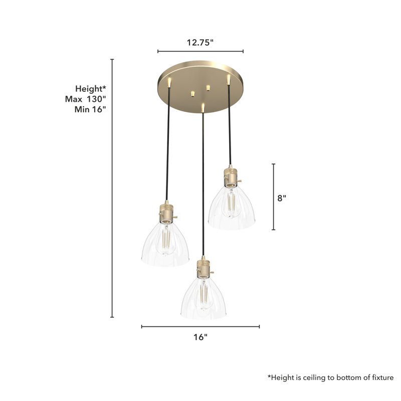 Van Nuys 3-Light Alturas Gold LED Glass Cluster Pendant