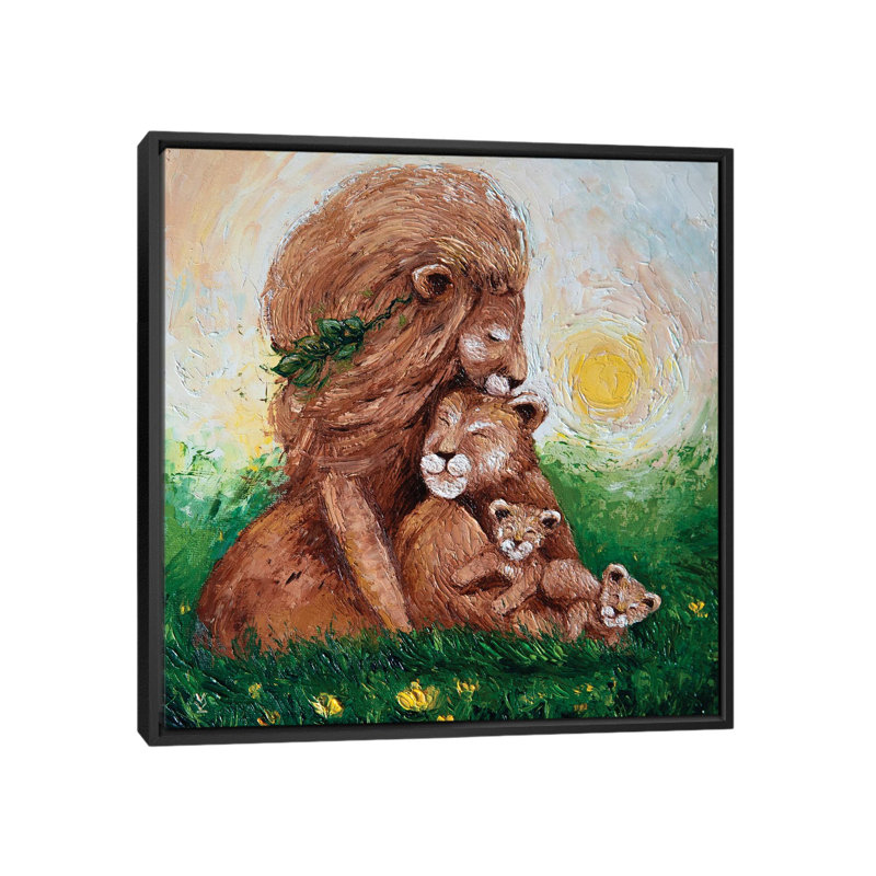 Lion Family 1 Piece Painting on Canvas, 66.04 cm H x 66.04 cm W, Black Framed